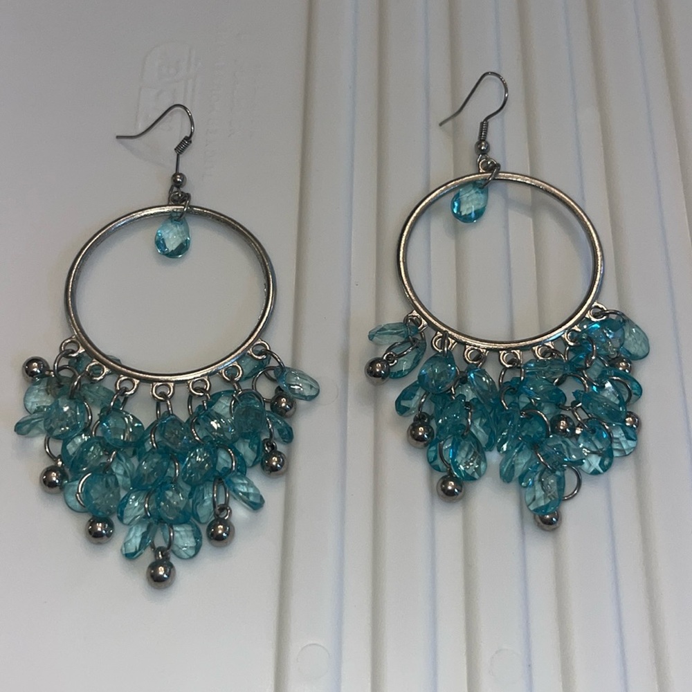 Beautiful silver and aqua dangling beaded earrings